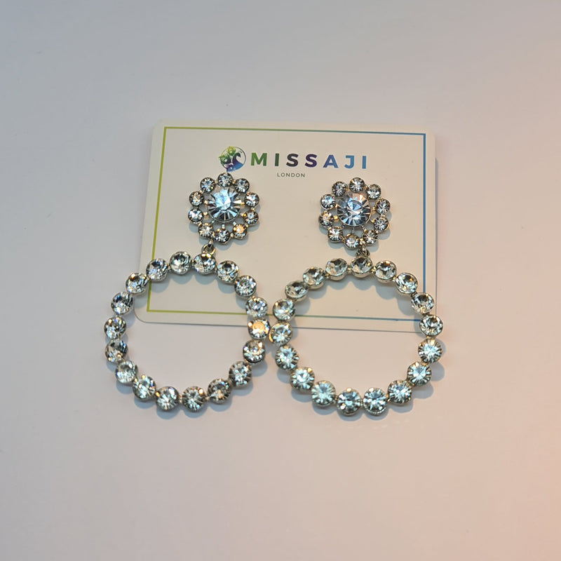 Missaji Circular Drop Diamante Earrings