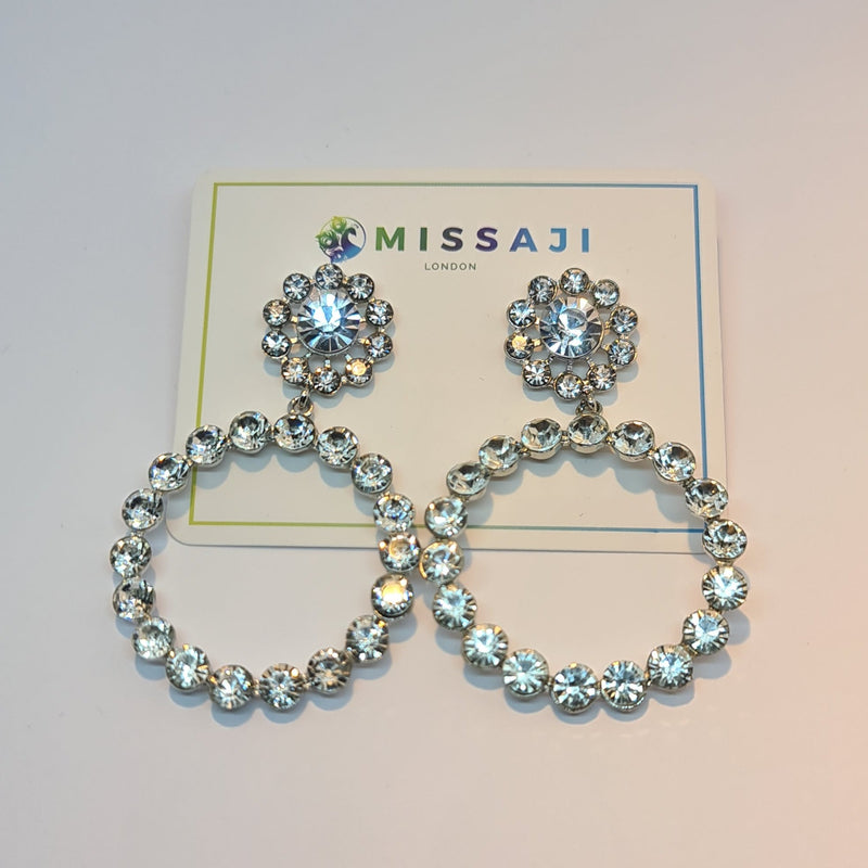 Missaji Circular Drop Diamante Earrings