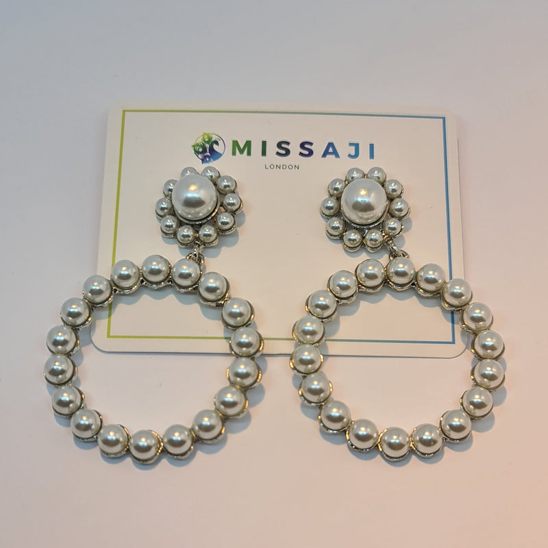 Missaji Circular Drop Diamante Earrings