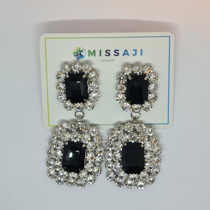 Missaji black silver drop earrings