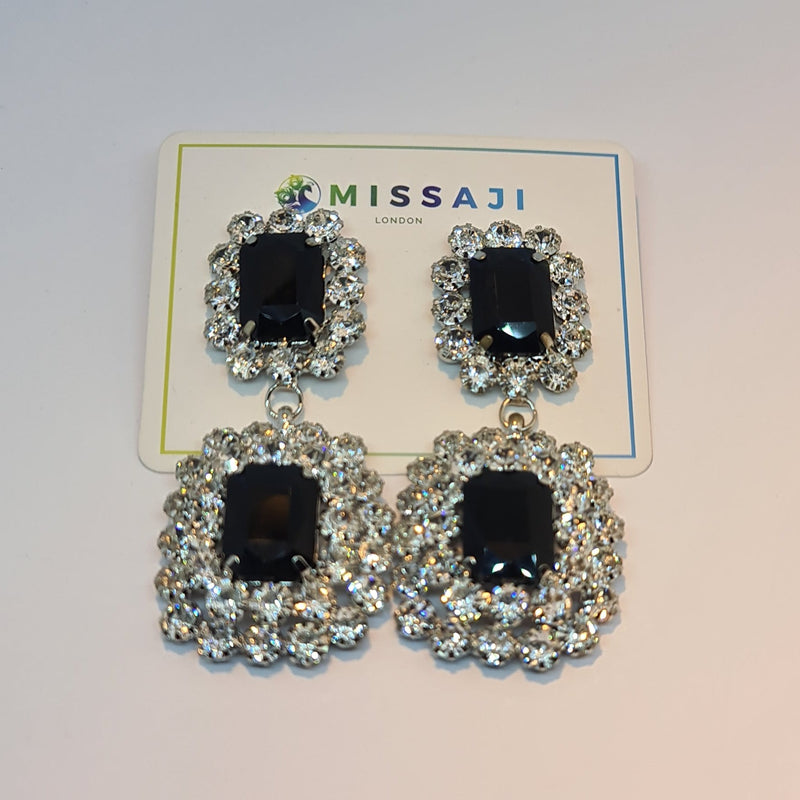 Missaji black silver drop earrings