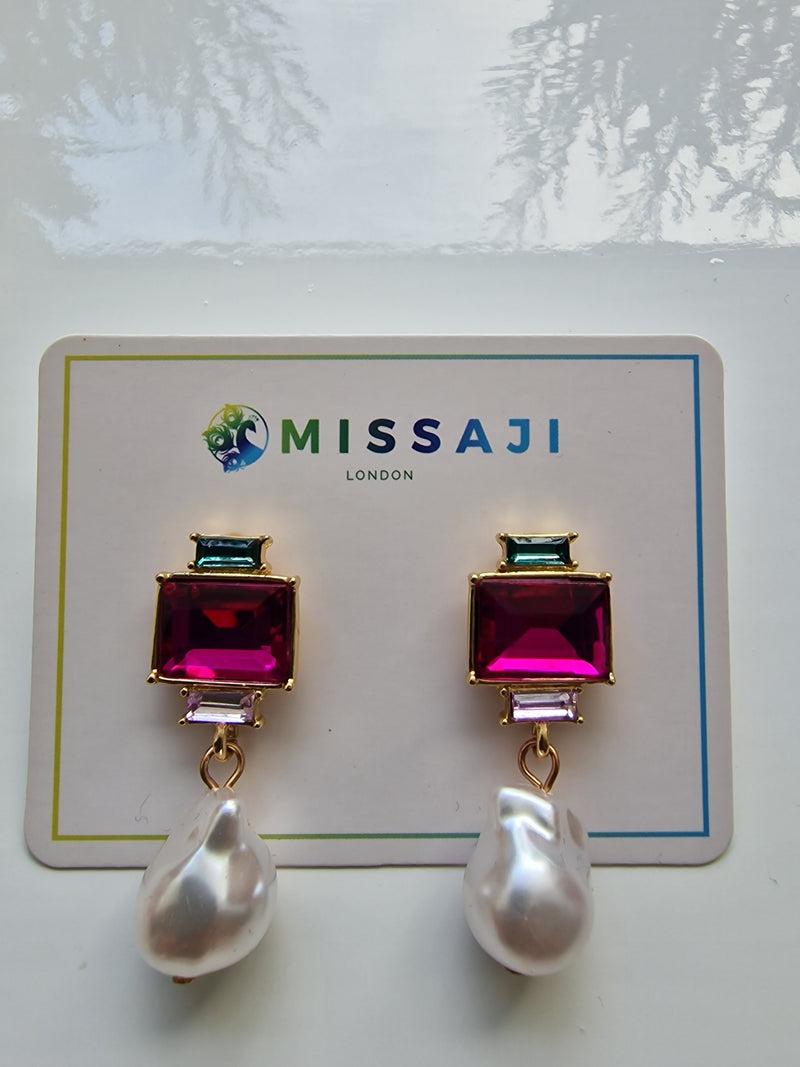 Diamante colour and pearl drop earring