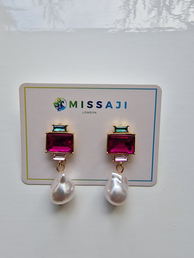 Diamante colour and pearl drop earring