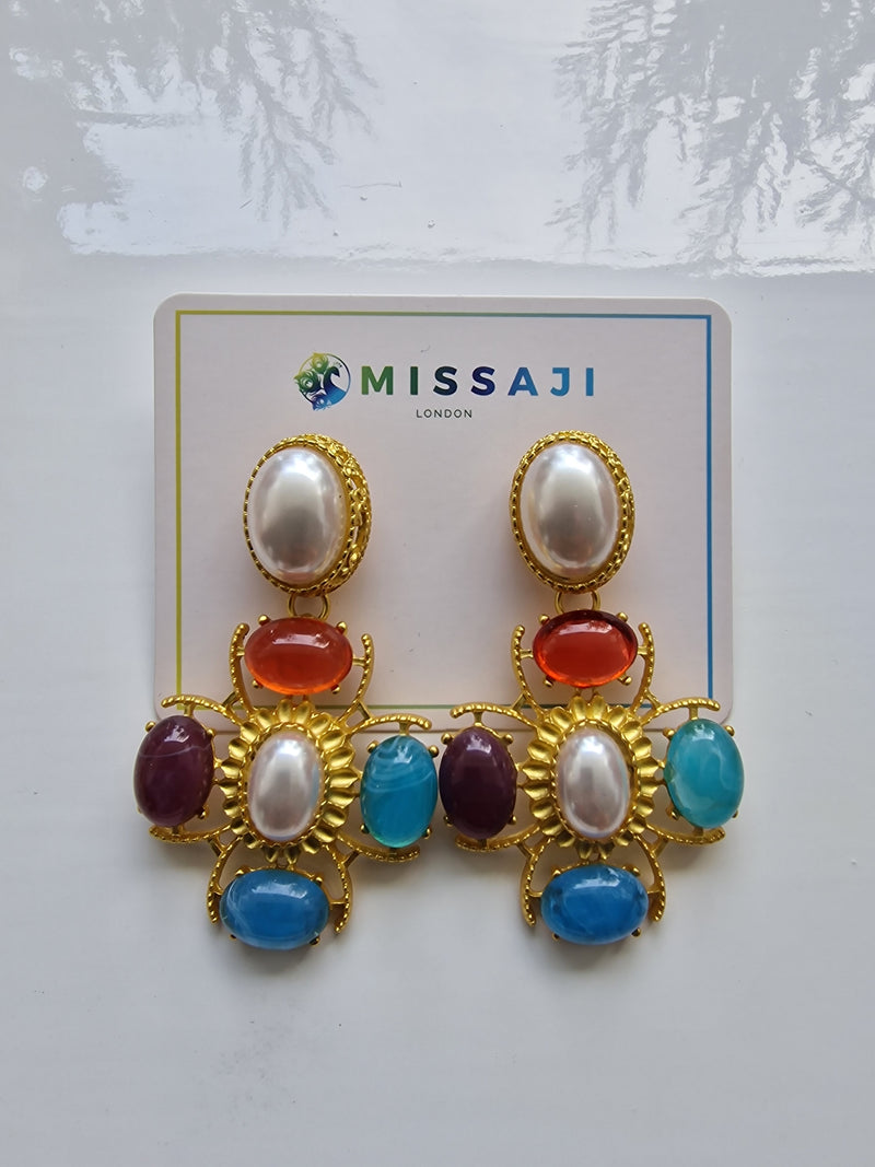 Multicolour stone earrings