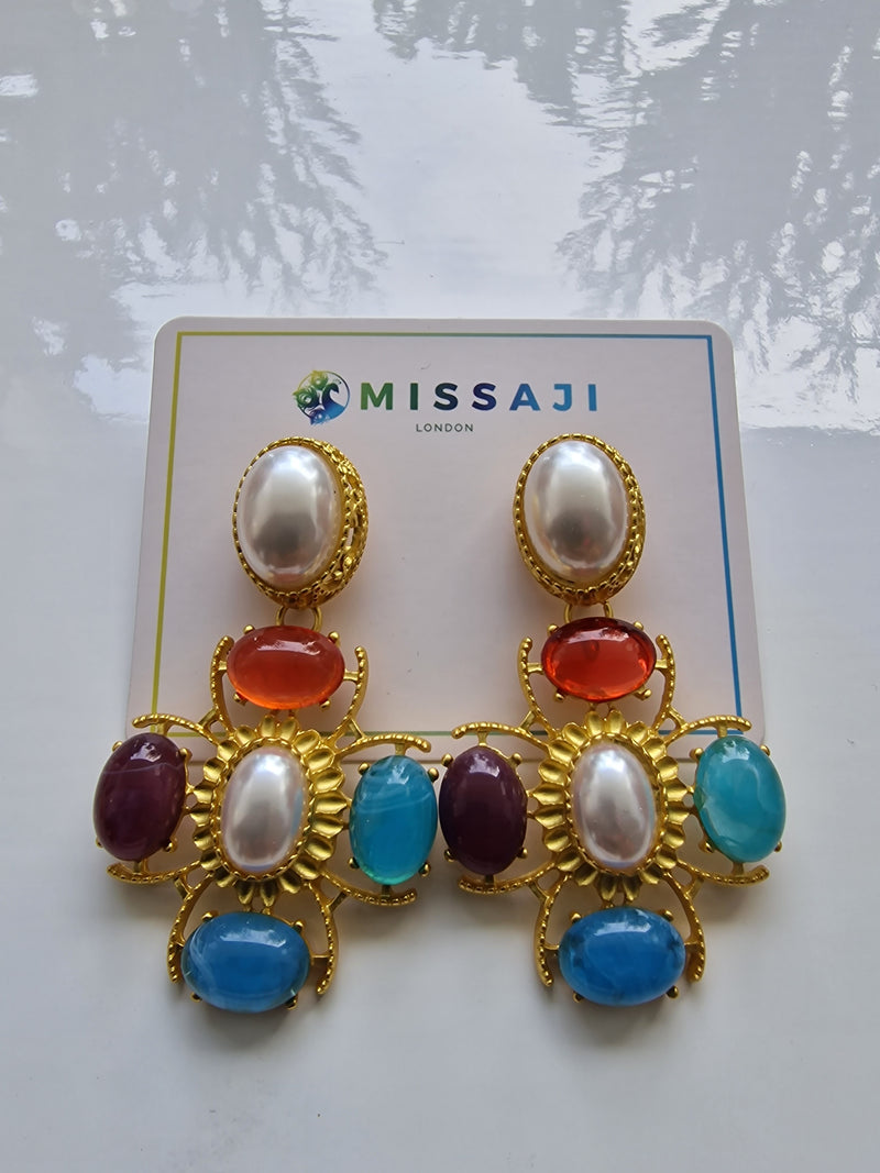 Multicolour stone earrings