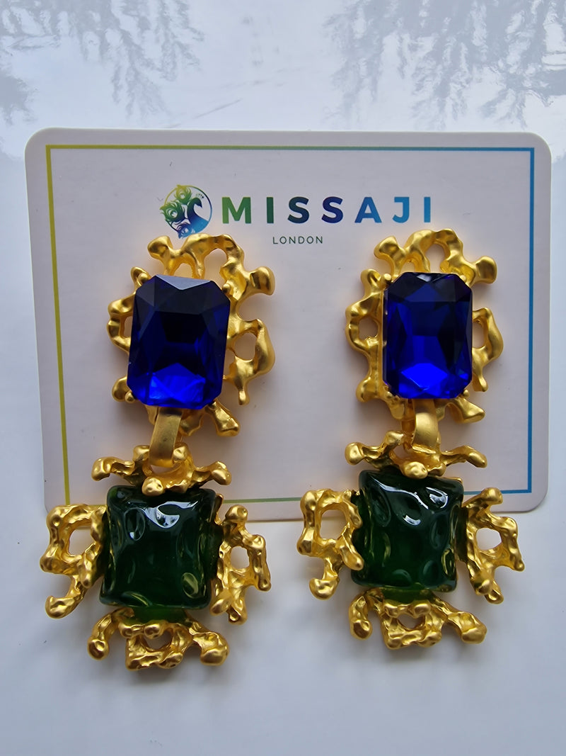 Grecian style blue and green earrings