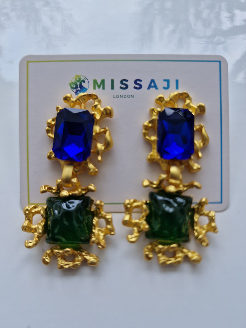 Grecian style blue and green earrings