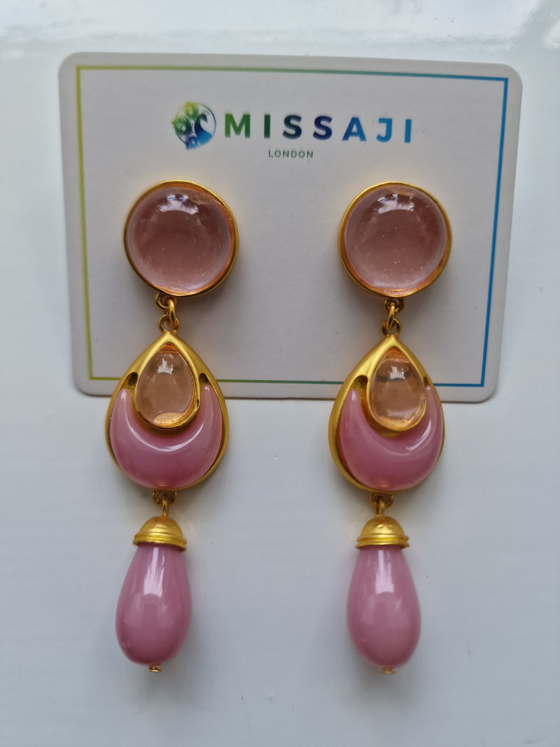 Pink and gold drop earrings