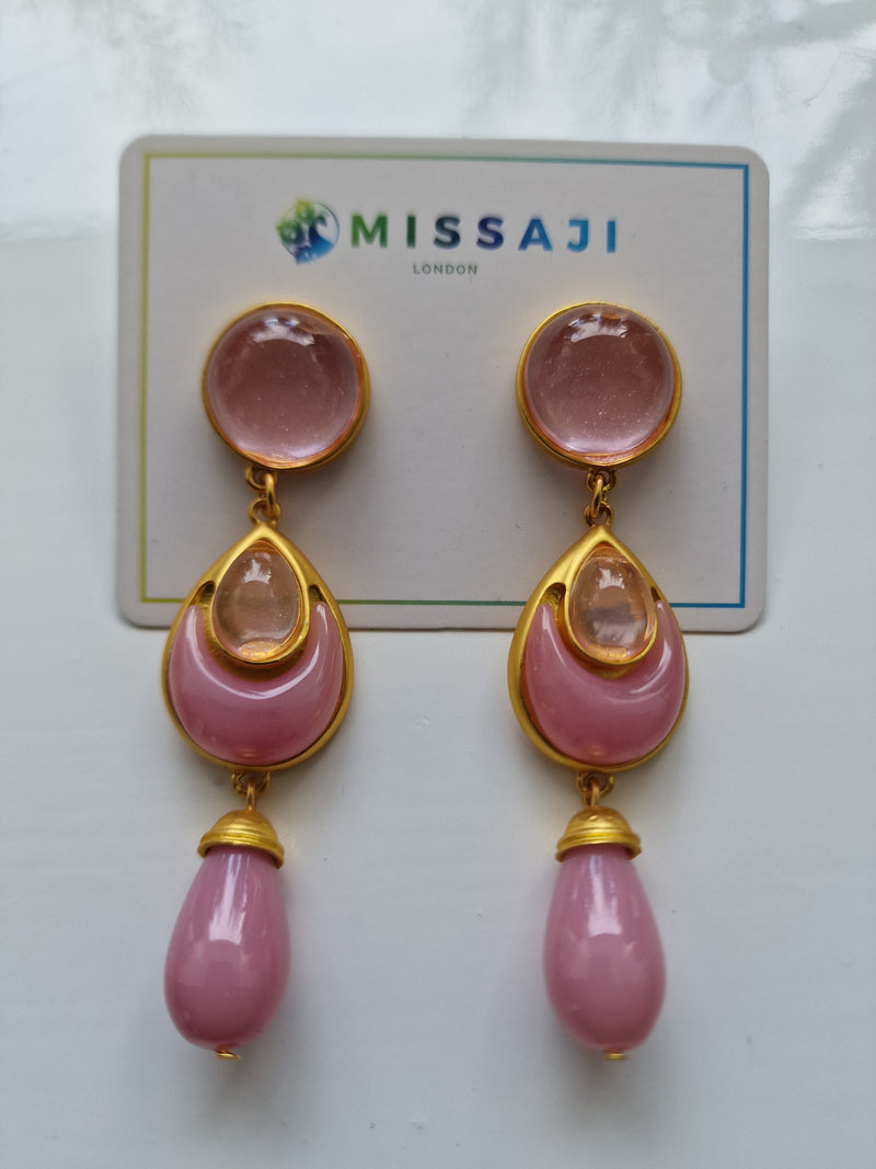 Pink and gold drop earrings