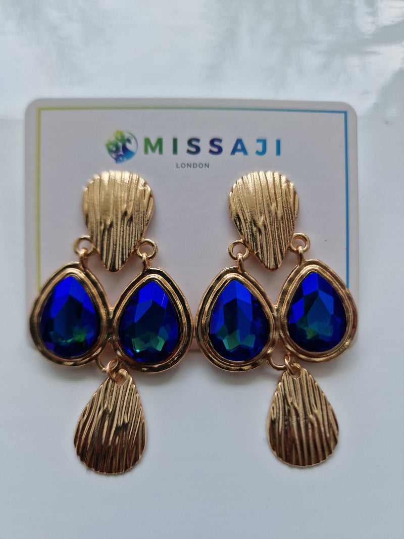 Gold and blue owl eye earrings