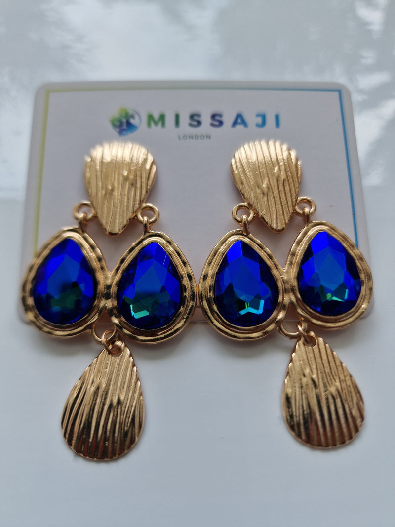 Gold and blue owl eye earrings