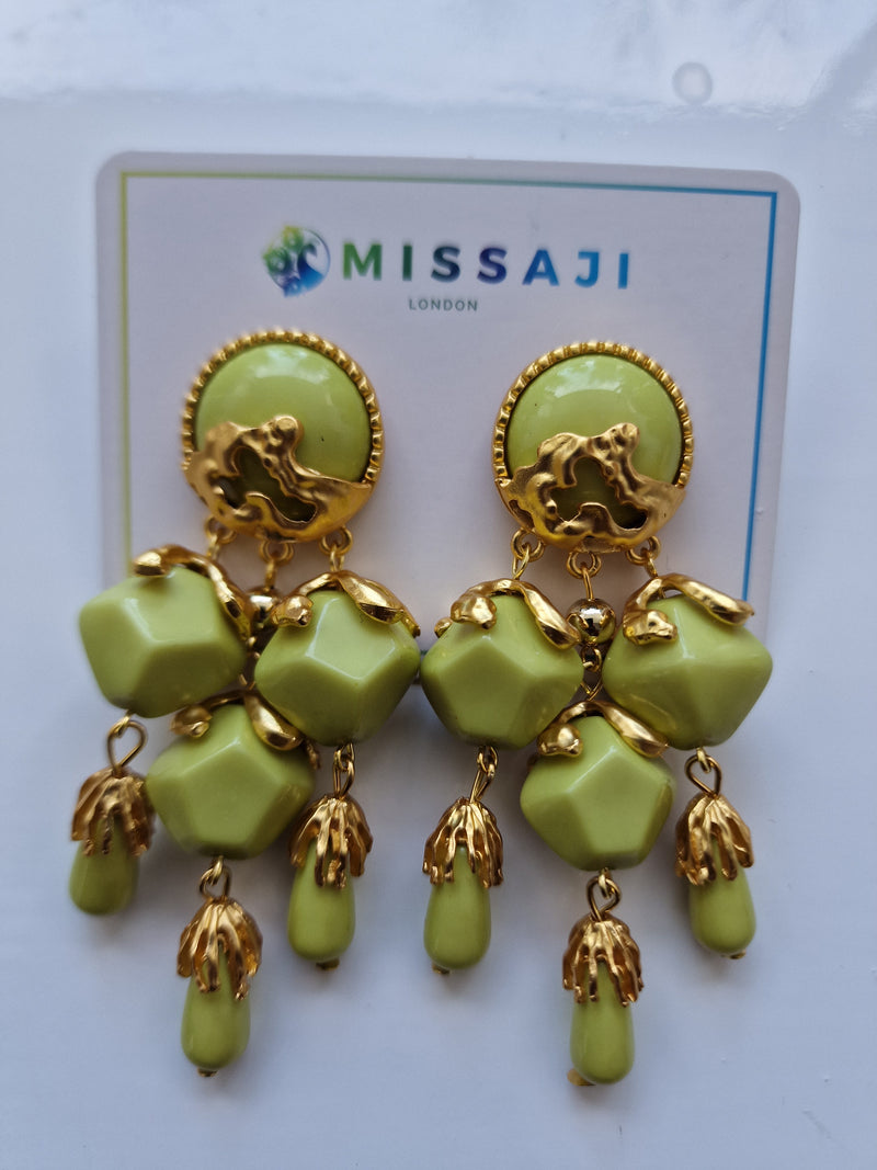 Green and gold drop shamazing earrings