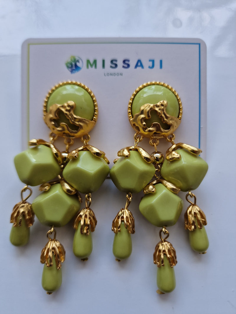 Green and gold drop shamazing earrings