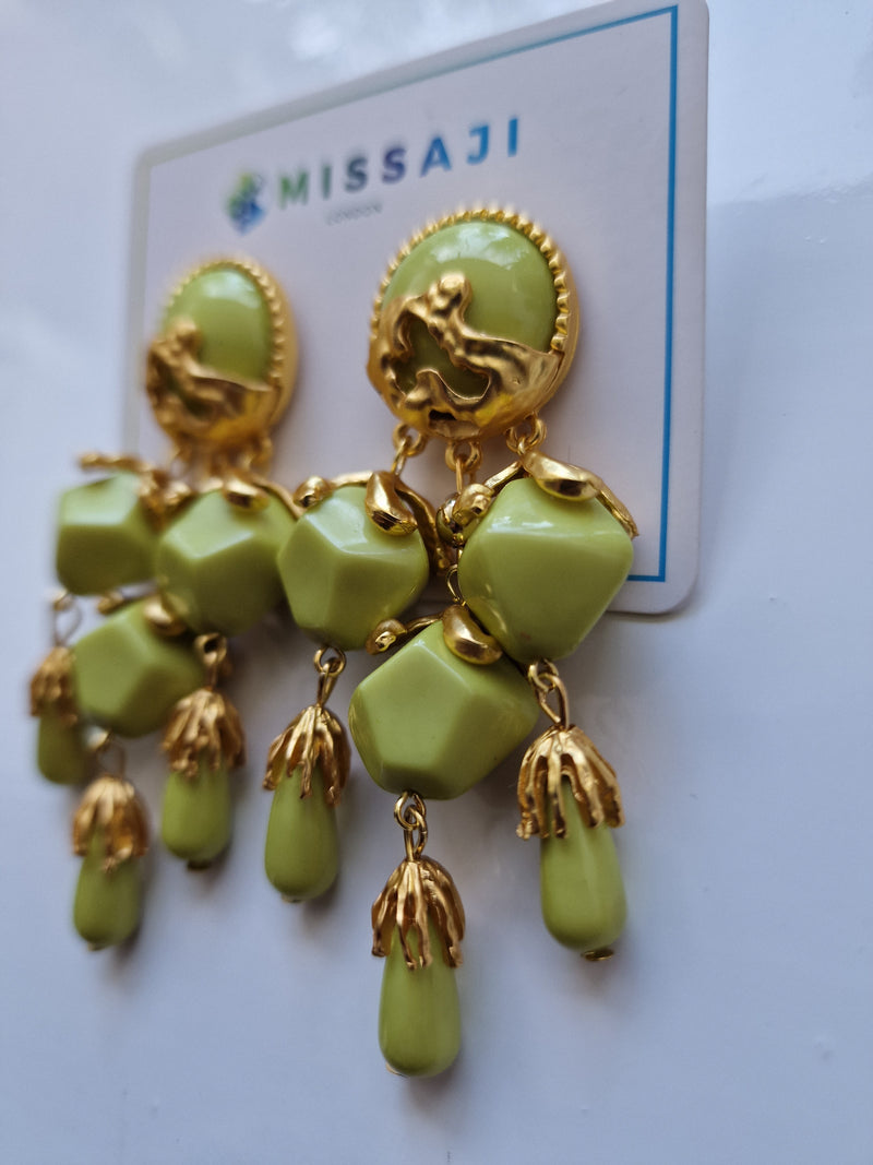 Green and gold drop shamazing earrings