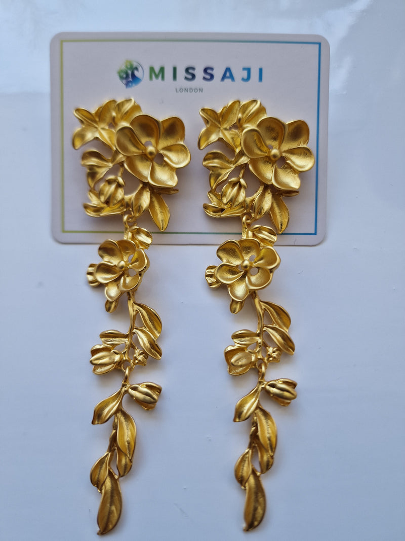 Gold drop leaf earrings