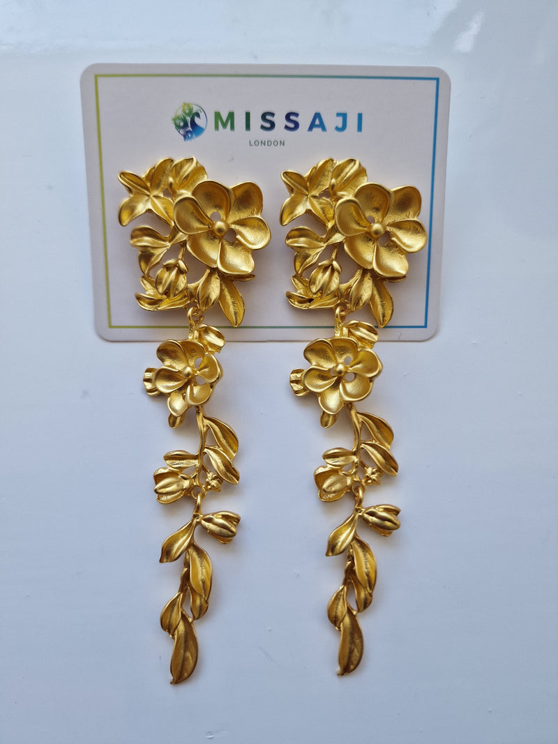 Gold drop leaf earrings