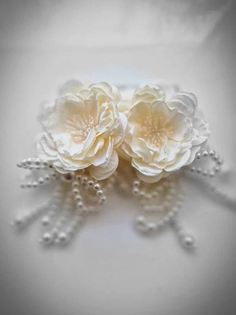 White fabric petal earrings