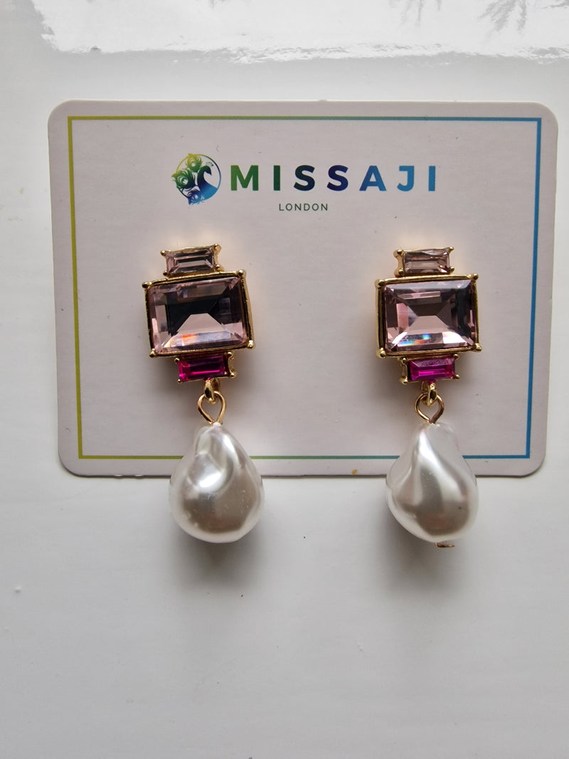 Diamante colour and pearl drop earring