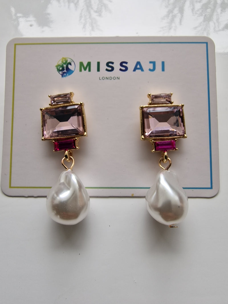 Diamante colour and pearl drop earring