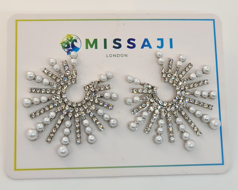 Missaji Silver & Gold Color Crystal Stud Earring