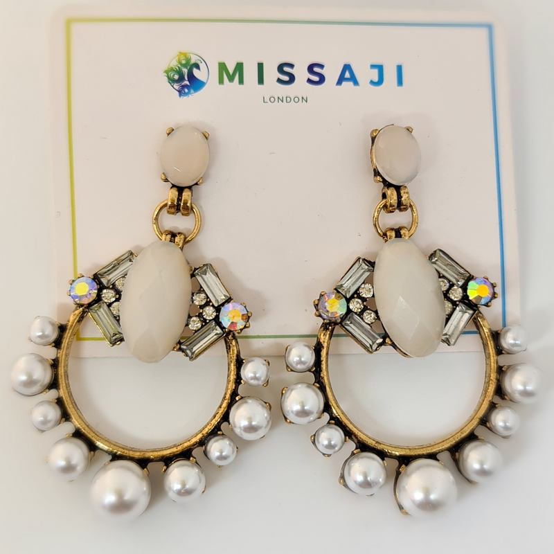 Missaji Pearl and Stones Loop Earring