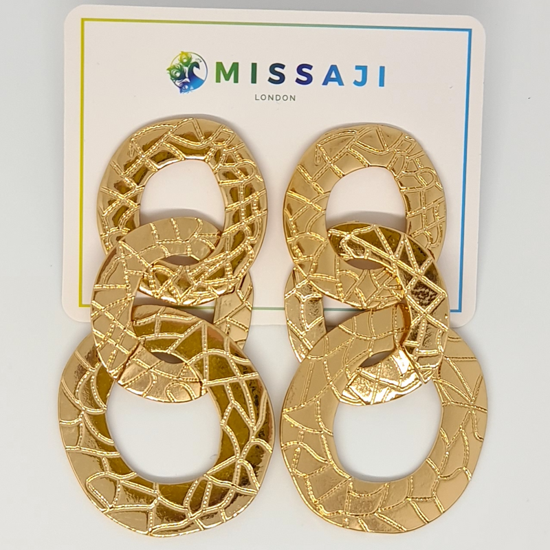 Missaji Triple Circular Gold Colour Fashion Earrings