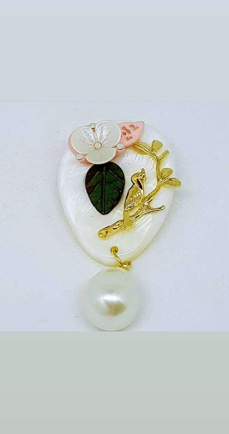 Mother of pearl pink and white brooch