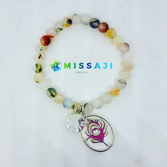 Missaji Jade Stone bead Custom Bracelet with Missaji logo stainless steel pendant.