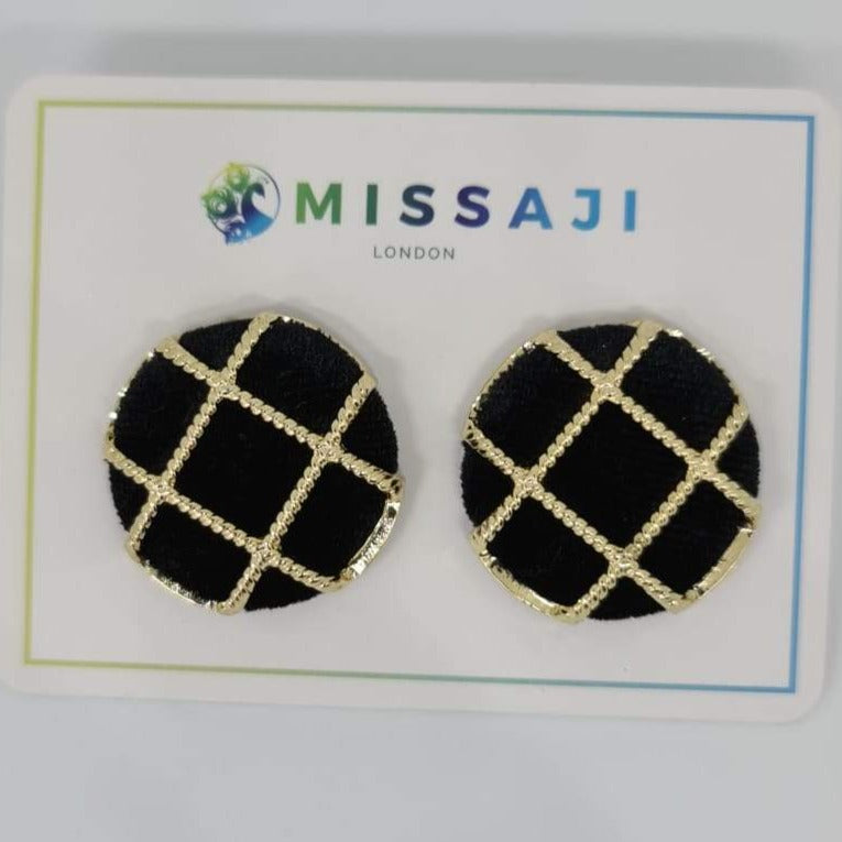 Missaji velvet and gold Flat Round stud Fashion Earring