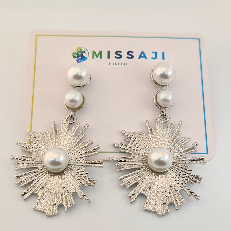 Missaji New Gold Color Metal Pearl Drop Bridal Fashion Earrings