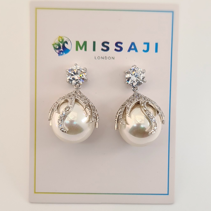 Missaji Pearl Bridal Fashion Earrings